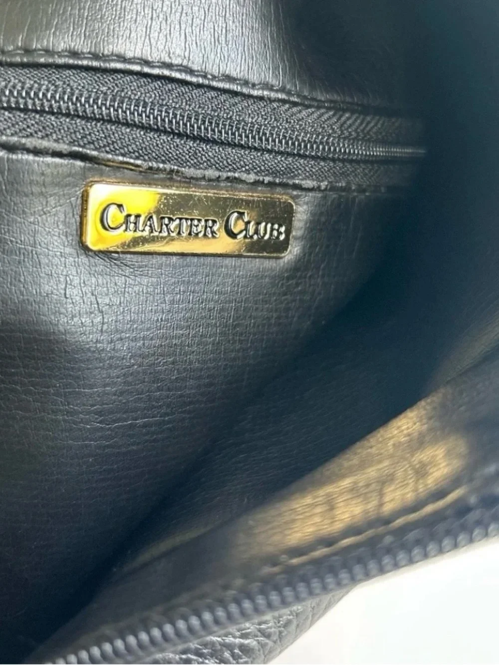 Charter Club Black Genuine Leather One Strap Backpack.